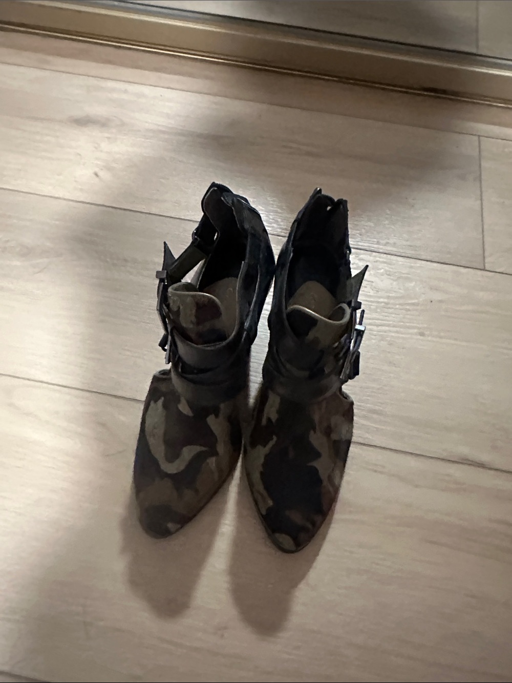 Gianni Bini Camouflage Ankle Booties in Green and Brown